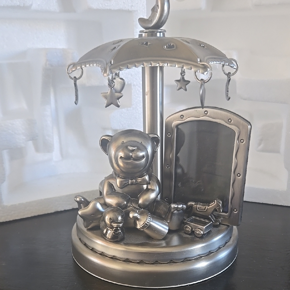 Silver Teddy Bear Carousel Decor
